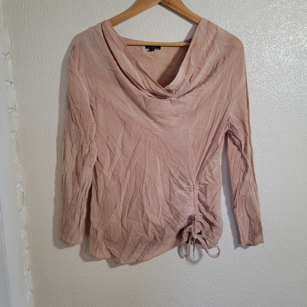 APU Silk Cotton Hand Dyed Cowl Neck Boho Beachy Lagenlook Blouse sz M Mauve Rose
